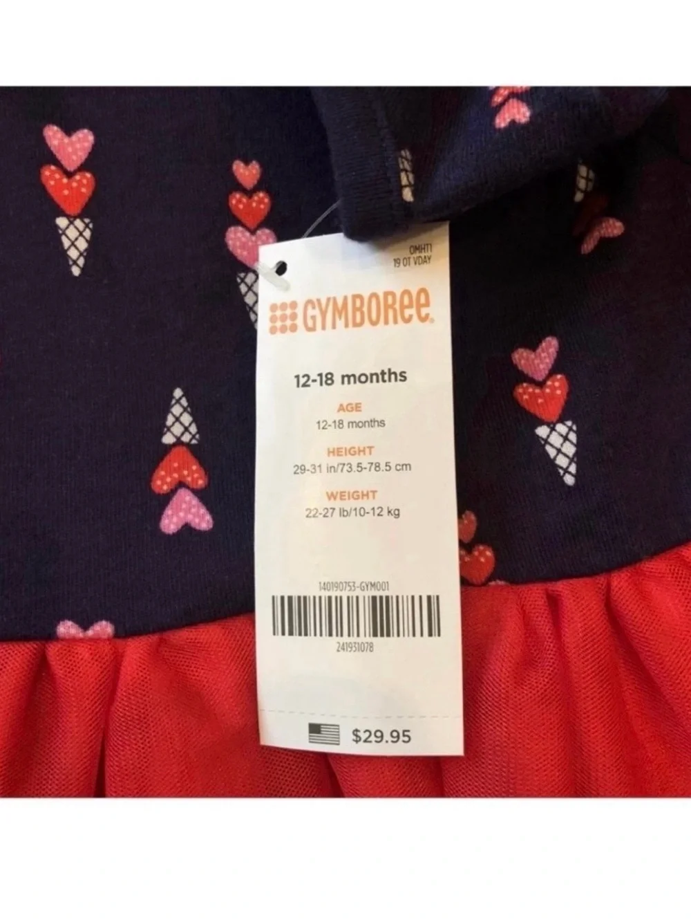 Gymboree Toddler Girl Valentines Day Dress Size 12-18 Month Red Tulle Hearts NWT